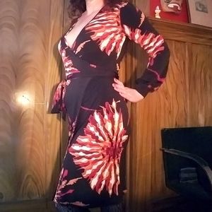 Veronica M Retro Wrap Dress in Sunset Colors Size M EUC